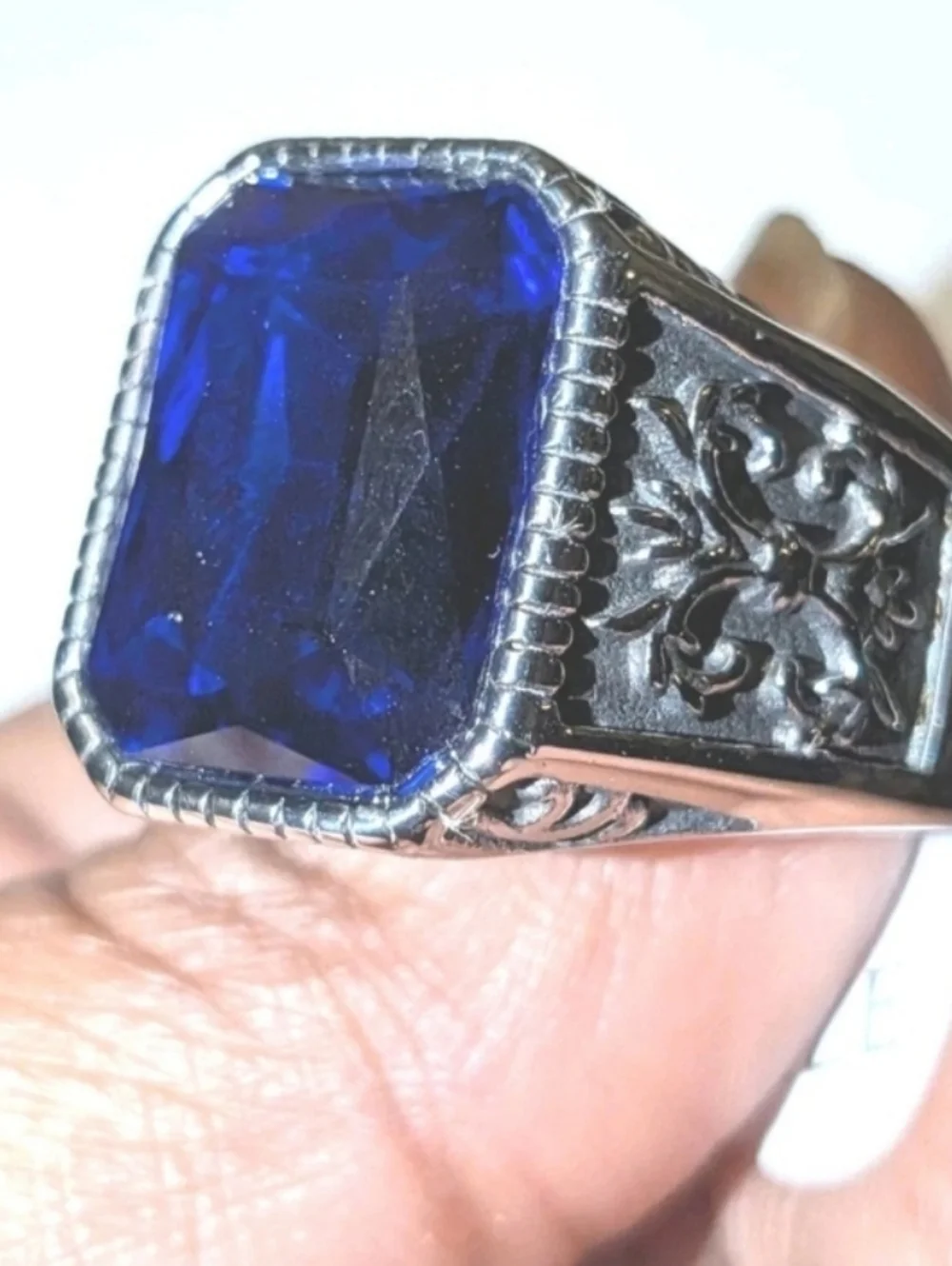 Retro Viking 5ct Lab Created Blue Sapphire Men's Ring 14k Silver Plated Sz 13